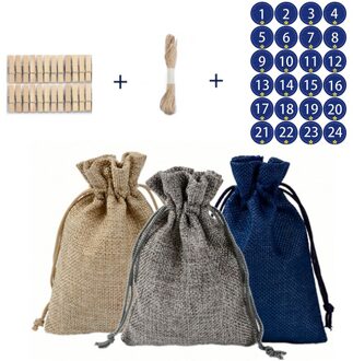 24 Pcs 10*14 Cm Tricolor Linnen Pocket Trekkoord Snoep Koekje Tas Pak Christmas Party Bruiloft Gunsten En Verpakking 1 ster blauw nummer