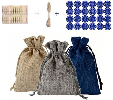 24 Pcs 10*14 Cm Tricolor Linnen Pocket Trekkoord Snoep Koekje Tas Pak Christmas Party Bruiloft Gunsten En Verpakking 3 ster blauw German