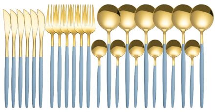 24 Pcs Keuken Zilverwerk Gold Tablewares Multicolor Bestek Sets Spiegel Diner Bestek Set 304 Roestvrij Staal Servies Set grijs gouden