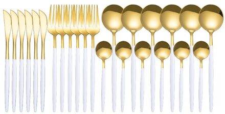24 Pcs Keuken Zilverwerk Gold Tablewares Multicolor Bestek Sets Spiegel Diner Bestek Set 304 Roestvrij Staal Servies Set wit gouden
