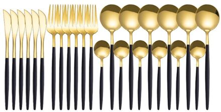 24 Pcs Keuken Zilverwerk Gold Tablewares Multicolor Bestek Sets Spiegel Diner Bestek Set 304 Roestvrij Staal Servies Set zwart gouden