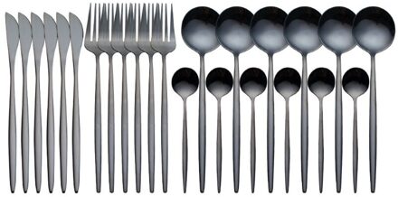 24 Pcs Keuken Zilverwerk Gold Tablewares Multicolor Bestek Sets Spiegel Diner Bestek Set 304 Roestvrij Staal Servies Set zwart