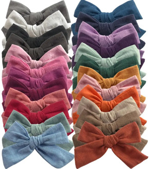 24 PCS/Lot Cotton Linen Hair Bow Baby Headband or Hair Clips 4 Inch Girls Kids Party Bright Hair Band Hairpin Birthday Gift