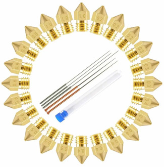 24 PCS MK8 Nozzles Set Cleaning Needle M6 Brass Extruder 0.2 0.3 0.4mm 0.5 0.6 0.8 1.0mm Hotend Nozzles Fit 1.75mm 3D Printer