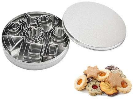 24 Pcs Rvs Cake Biscuit Cutting Mold Diy Oven Bakken Gebak Cookie Mallen Set Bloem/Vierkante/Ronde vorm