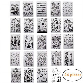 24 Pcs Tekenen Schilderen Stencils Schaal Template Sets 10X7 Inch, plastic Vormen Plakboek Stencils Graphics Stencils Voor Kinderen