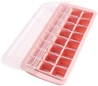 24 Stks/doos Self Made Ice Cube Keuken Koelkast Diy Ice Cube Tray Maker Mold Voor Whisky Quick Vriezer roze met lid