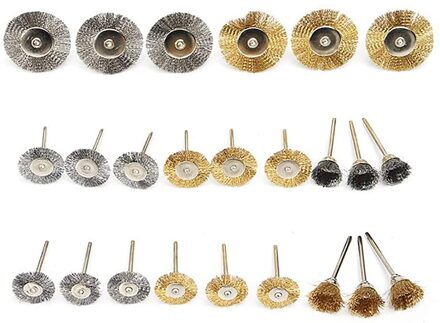 24 Stuks Messing Borstels Set Boor Gereedschap Burr Schurende Head Mini Draad Staal Geschikt Voor Metalen Oppervlak Schoonmaken Cup Wielen