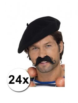 24 zwarte Franse baretten luxe - Verkleedhoofddeksels