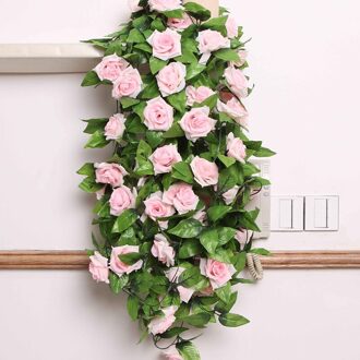 240Cm Nep Zijde Rozen Ivy Wijnstok Met Groene Bladeren Voor Thuis Bruiloft Decoratie Blad Diy Opknoping Garland Kunstmatige Bloemen decor licht roze
