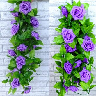240Cm Nep Zijde Rozen Ivy Wijnstok Met Groene Bladeren Voor Thuis Bruiloft Decoratie Blad Diy Opknoping Garland Kunstmatige Bloemen decor paars