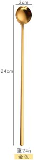 24Cm Rvs Lange Steel Thee Lepel Ijs Dessert Koffie Lepel Theelepels Servies Keuken Benodigdheden gouden