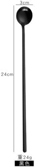 24Cm Rvs Lange Steel Thee Lepel Ijs Dessert Koffie Lepel Theelepels Servies Keuken Benodigdheden zwart