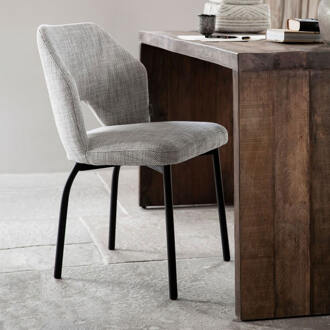 24Designs Bloom Eetkamerstoel - Stof Lichtgrijs - Zwarte Poten