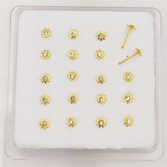 24G Zon Bloem Neus Bone 925 Sterling Zilveren Neus Stud Ringen Piercing Neusgat Body Sieraden 20 Stks/pak goud bal end