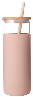 24Oz Glas Tumbler Draagbare Glazen Fles Water Stro Siliconen Beschermhoes Bamboe Deksel