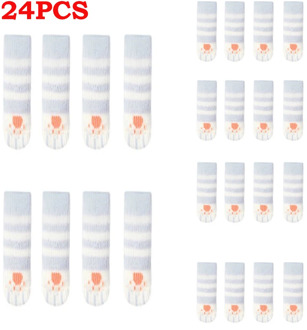 24pcs Cat Paw Table Foot Socks Chair Leg Covers Floor Protectors Non-Slip Knitting Socks for Furniture Cartoon Home Decor