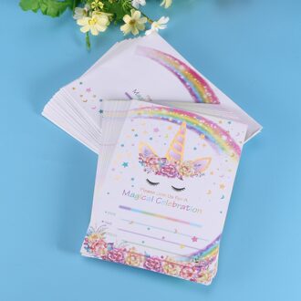 24Pcs Eenhoorn Verjaardag Uitnodiging Stamping Regenboog Cartoon Feestartikelen Voor Kids Kinderen (Envelop + Kaart)