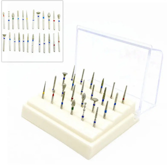 24Pcs FG1.6mm Dental Diamond Burs Set For Porcelain Shouldered Abutment Polishing Lab Equipment For High Speed Handpiece