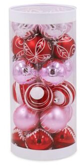 24Pcs Geschilderd Gemengde Kerstboom Decor Ballen Xmas Party Window Huis Inrichten Kerst Opknoping Bal Ornament Decoratie roze