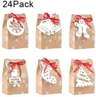 24Pcs Kerst Kraftpapier Sneeuwvlok Tas 6 Soorten Kaarten Candy Bag Cadeaupapier Zak Voor Koekjes Chocolade Cake