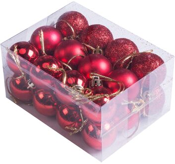 24Pcs Plastic Kerstboom Xmas Ballen Decoraties Kerstballen Party Wedding Ornament Candy Kleur Kerst Bal Ornamenten Rood