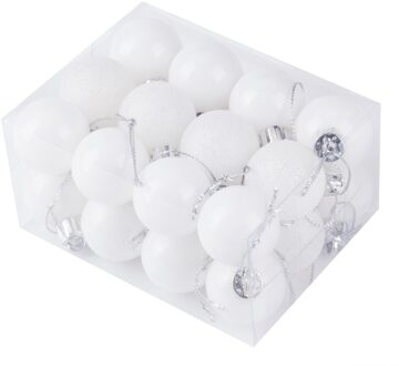 24Pcs Plastic Kerstboom Xmas Ballen Decoraties Kerstballen Party Wedding Ornament Candy Kleur Kerst Bal Ornamenten wit