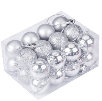 24Pcs Plastic Kerstboom Xmas Ballen Decoraties Kerstballen Party Wedding Ornament Candy Kleur Kerst Bal Ornamenten Zilver
