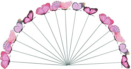 24Pcs Pvc Simulatie Vlinder Staaf Bloempot Vaas Groene Plant Decoratie Beeldjes Plastic Ambachten Voor Bloempot Vaas Tuin roze