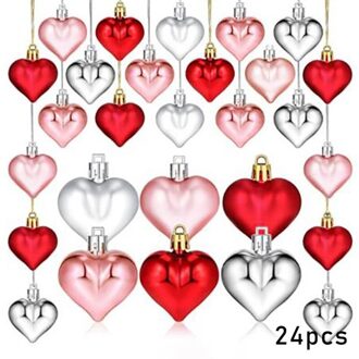 24Pcs Rose Goud Rood Roze Liefde Hart Bal Bruiloft Verjaardag Partij Paar Diner Set Kerst Ornament Valentijnsdag levert gemengd 2