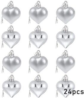 24Pcs Rose Goud Rood Roze Liefde Hart Bal Bruiloft Verjaardag Partij Paar Diner Set Kerst Ornament Valentijnsdag levert sliver