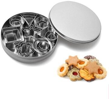 24Pcs Rvs Cookie Biscuit Cutter Vierkante Bloem Ster Hart Mold Fondant Stempel Cookies Bakken Decorating Gereedschap