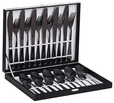 24Pcs Rvs Servies Zwarte Bestek Diner Set Bestek Sets Gerechten Messen Vorken Lepels Keuken Servies