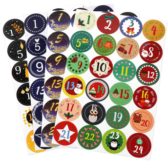 24pcs/set Merry Christmas Advent Calendar Number Paper Sticker Cookie Candy Seal Stickers Xmas Decoration Diy Packing Labels
