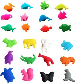 24Pcs Siliconen Glas Markers Zee Dieren En Land Dieren Identifier Drinkbeker Teken