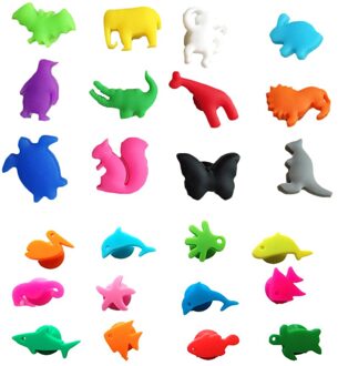24Pcs Siliconen Glas Markers Zee Dieren En Land Dieren Identifier Drinkbeker Teken