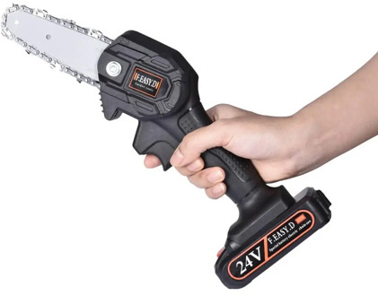 24V Mini Electric Handheld Chainsaw 4-Inch Cordless Portable Pruning Shears Lithium Battery Chainsaw for Wood Cutting