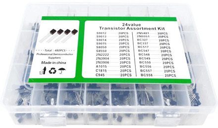 24Values TO-92 Transistor Assortment Assorted Kit Each BC327 BC337 BC517 BC547 BC548 BC549 2N2222 3906 3904 5401 5551 C945 1015