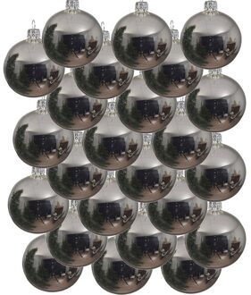 24x Glazen kerstballen glans zilver 6 cm kerstboom versiering/decoratie - Kerstbal Zilverkleurig