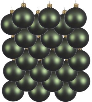 24x Glazen kerstballen mat donkergroen 6 cm kerstboom versiering/decoratie - Kerstbal