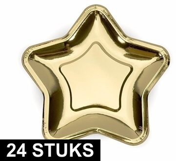 24x Gouden wegwerp borden ster van karton - Feestbordjes Goudkleurig