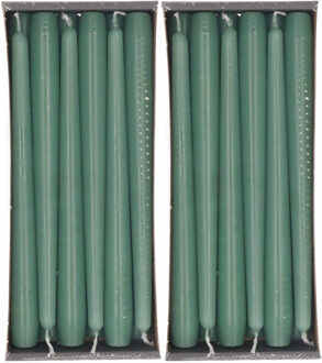 24x Groene dinerkaarsen 25 cm 8 branduren - Geurloze kaarsen groen - Tafelkaarsen/kandelaarkaarsen