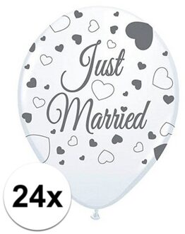 24x Just Married ballonnen 30 cm bruiloft versiering - Ballonnen Wit