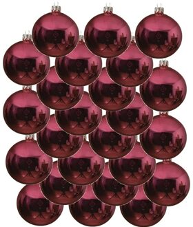 24x Kerst rode glazen kerstballen 6 cm glans