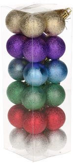 24x Kleine pastel gekleurde kerstballen van kunststof 3 cm Multi