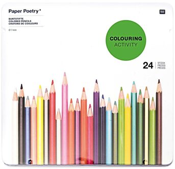 24x Kleur potloden in metalen doos