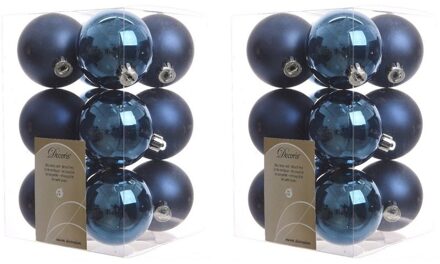 24x Kunststof kerstballen glanzend/mat donkerblauw 6 cm kerstboom versiering/decoratie - Kerstbal