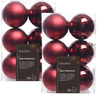 24x Kunststof kerstballen glanzend/mat donkerrood 6 cm kerstboom versiering/decoratie - Kerstbal