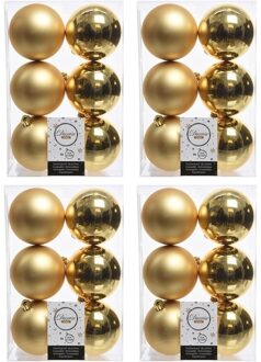 24x Kunststof kerstballen glanzend/mat goud 8 cm kerstboom versiering/decoratie goud - Kerstbal Goudkleurig