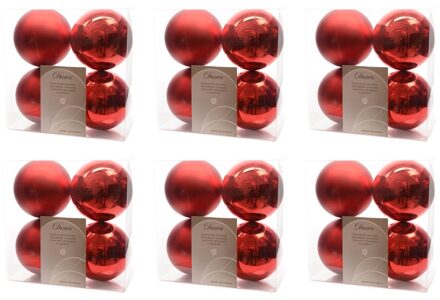 24x Kunststof kerstballen glanzend/mat kerst rood 10 cm kerstboom versiering/decoratie - Kerstbal